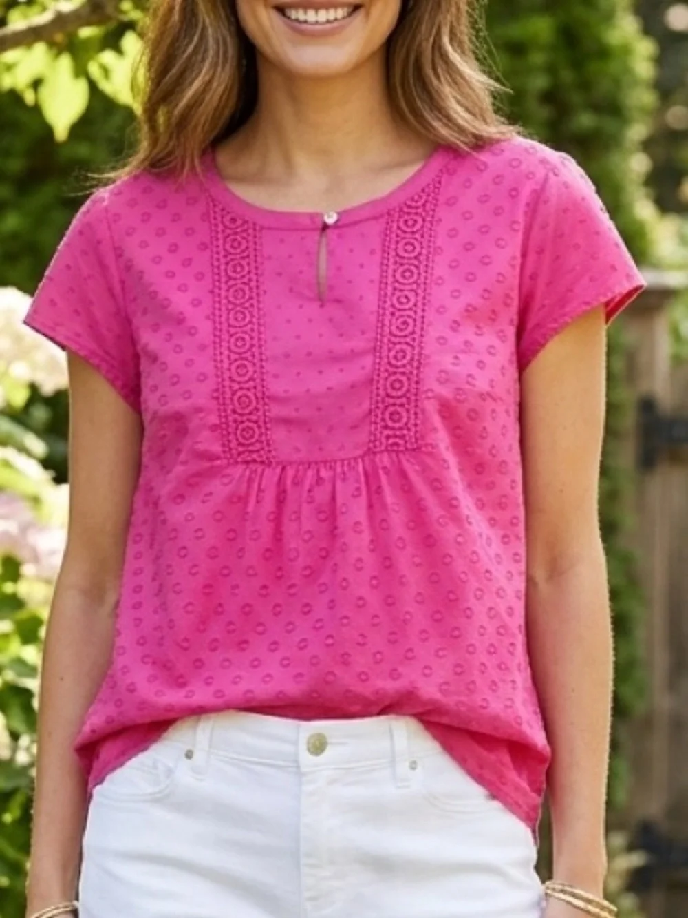 Chic 💯 %Cotton Pink Eyelet Blouse - Picture 1 of 7